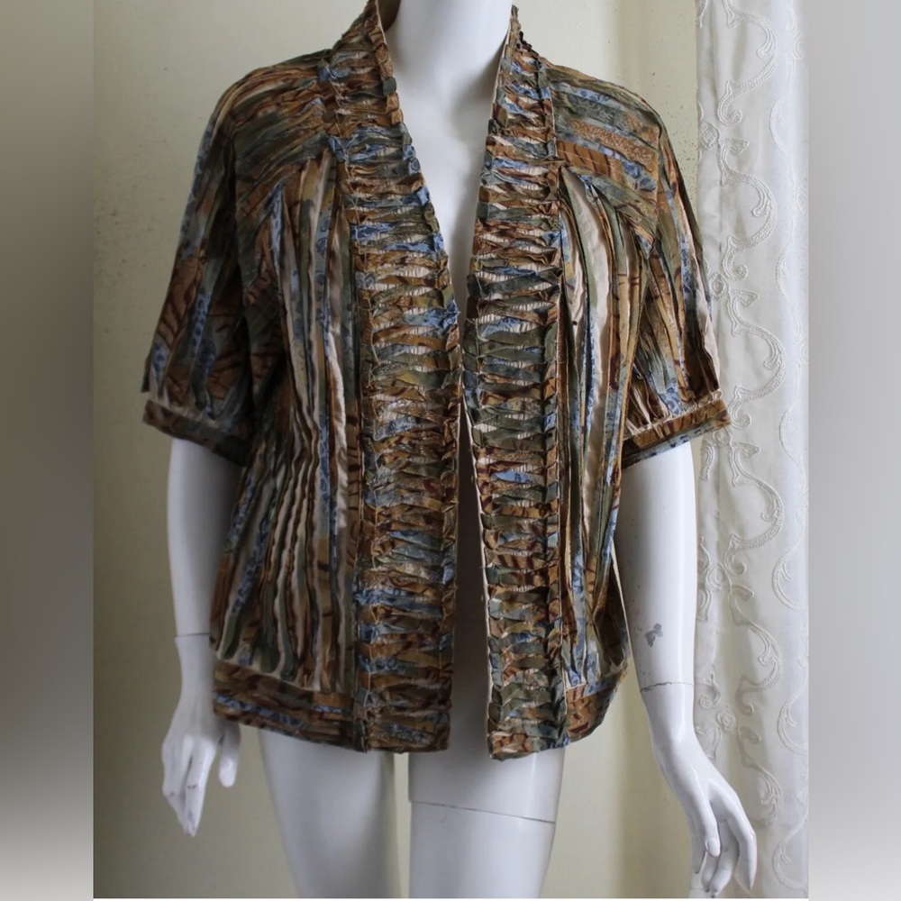 Chico's short sleeve Boho striped rag jacket size 1 M/8